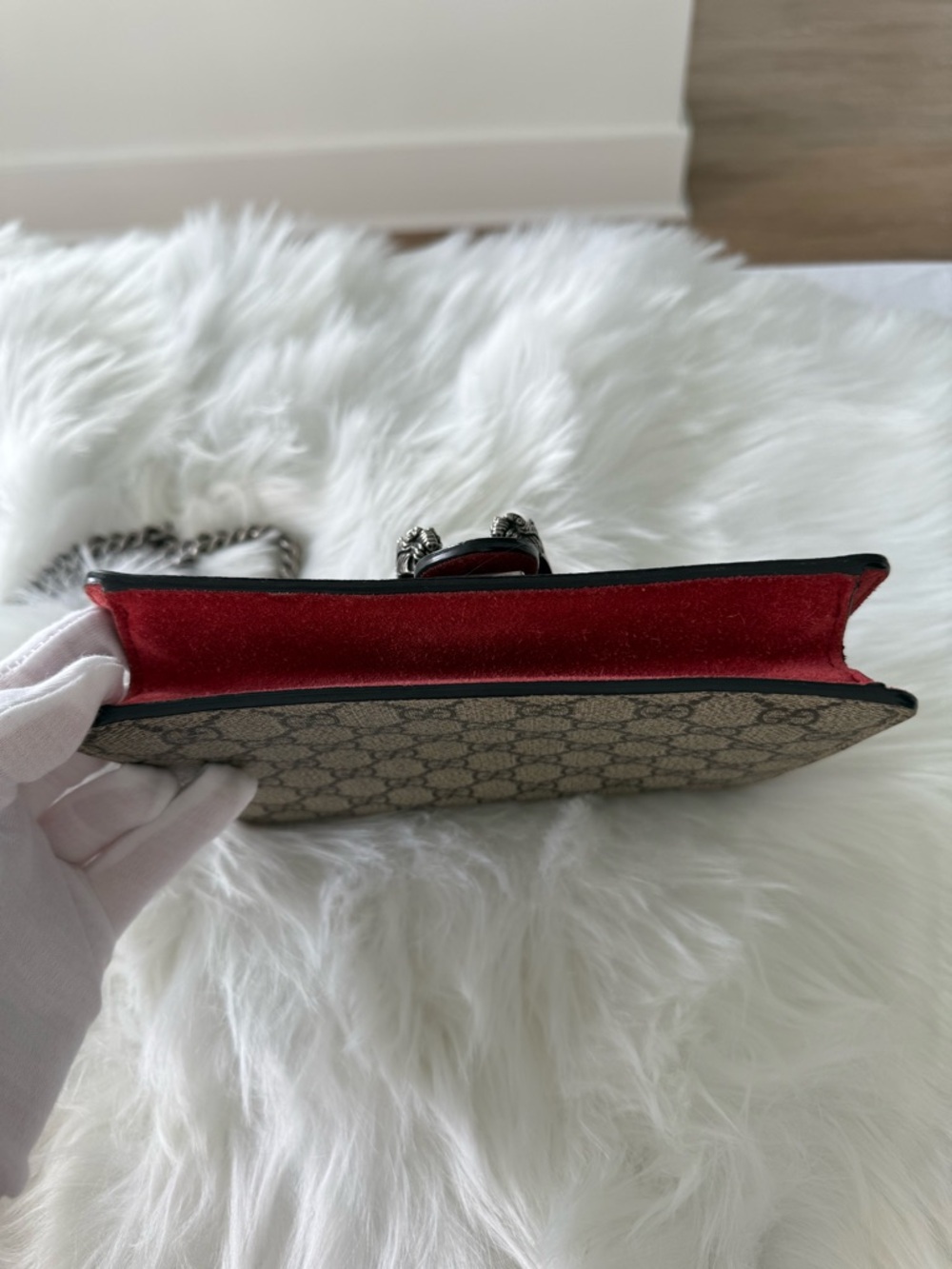 Gucci: GG Canvas and Red Suede Mini Dionysus Shoulder Bag AUTHENTIC - Picture 4 of 16
